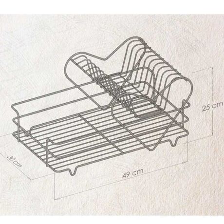 TEKNO-TEL Πιατοθήκη Στεγνωτήριο 2όροφο 49x30x25cm 10 Θέσεις Πιάτων με Θήκη και Δίσκο Επιχρωμιωμένο Ατσάλι