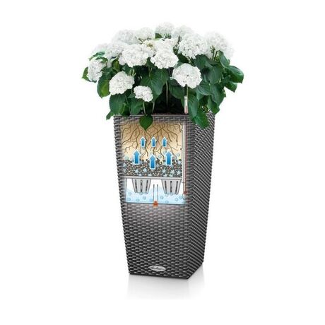 LECHUZA Cubico Cottage 40 Επιδαπέδια Γλάστρα 39.5x39.5x75.5cm Αυτοποτιζόμενη με Δοχείο Φύτευσης Μαύρο του Γραφίτη Γερμανίας