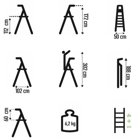 FACAL Ιταλίας Σκάλα Αλουμινίου 4+1 Επαγγελματική ΒΑΡΕΩΣ Τύπου Πάτημα Σκαλοπατιού 11cm Εργαλειοθήκη Ιμάντας Ασφαλείας 6.2kg MAX Αντοχή 150kg EN131 (TUV)