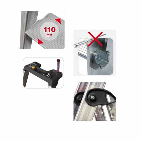 FACAL Ιταλίας Σκάλα Αλουμινίου 5+1 Επαγγελματική ΒΑΡΕΩΣ Τύπου Πάτημα Σκαλοπατιού 11cm Εργαλειοθήκη Ιμάντας Ασφαλείας 7.0kg MAX Αντοχή 150kg EN131 (TUV)