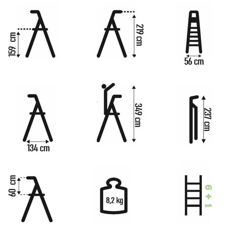 FACAL Ιταλίας Σκάλα Αλουμινίου 6+1 Επαγγελματική ΒΑΡΕΩΣ Τύπου Πάτημα Σκαλοπατιού 11cm Εργαλειοθήκη Ιμάντας Ασφαλείας 8.2kg MAX Αντοχή 150kg EN131 (TUV)