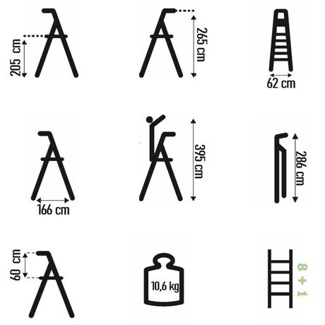 FACAL Ιταλίας Σκάλα Αλουμινίου 8+1 Επαγγελματική ΒΑΡΕΩΣ Τύπου Πάτημα Σκαλοπατιού 11cm Εργαλειοθήκη Ιμάντας Ασφαλείας 10.6kg MAX Αντοχή 150kg EN131 (TUV)