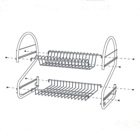 TEKNO-TEL Πιατοθήκη Στεγνωτήριο 2όροφο 46x30x44cm 15 Θέσεις Πιάτων με Θήκη και Δίσκο Επιχρωμιωμένο Ατσάλι