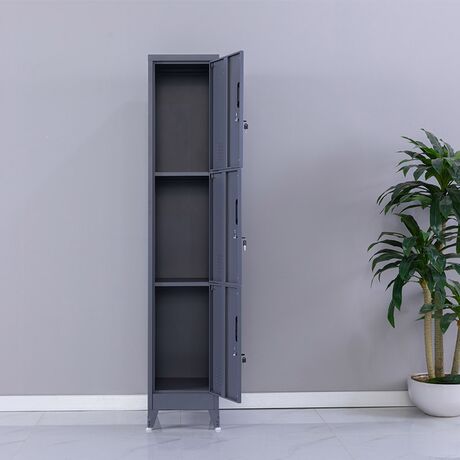 STEELEN Μεταλλική Ντουλάπα - Φοριαμός (Locker) 38x45x191cm 3 Θέσεων 22kg Πάχος 0.4mm 4 Ρυθμιζόμενα Πόδια Ανθρακί Ματ