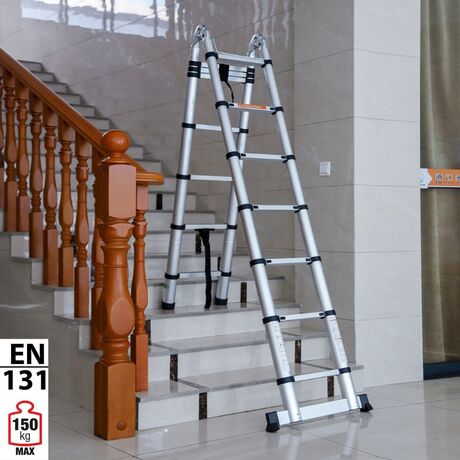 VESTA Διπλή Τηλεσκοπική Σκάλα 3.2m Αλουμινίου με 10 Σκαλιά Βάρος 11kg MAX Αντοχή 150kg EN131 5