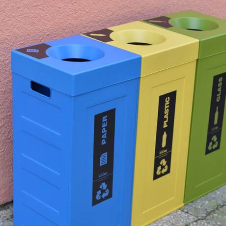 VIOMES Ελλάδας Αυτοκόλλητη Ετικέτα Premium 13x13cm Γωνιακή Αδιάβροχη με Σήμανση για Καπάκια Κάδων Ανακύκλωσης "Γυαλί" Μαύρη Διάφανη