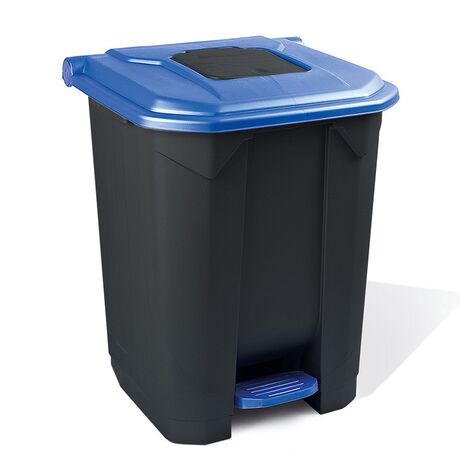 Κάδος Απορριμάτων 50lt 43x41x56cm Πλαστικός 3.8kg με Εσωτερικό Κάδο 36x29x47.5cm + Πεντάλ + Ρόδες + Μικρό Ανοιγόμενο Καπάκι Μαύρο - Μπλε