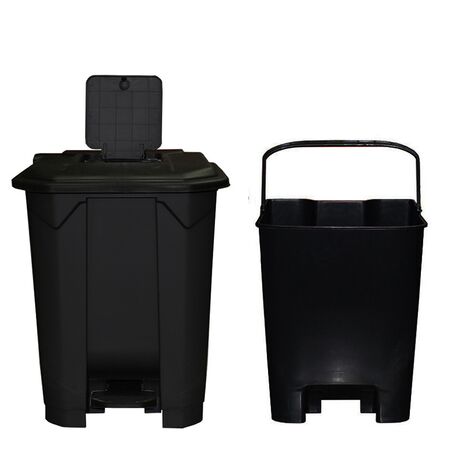 Κάδος Απορριμάτων 50lt 43x41x56cm Πλαστικός 3.8kg με Εσωτερικό Κάδο 36x29x47.5cm + Πεντάλ + Ρόδες + Μικρό Ανοιγόμενο Καπάκι Μαύρο - Μαύρο