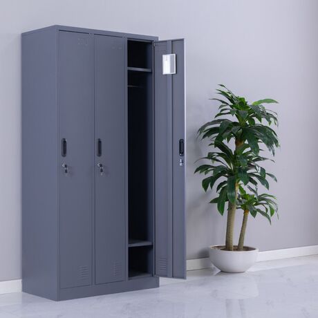 STEELEN Μεταλλική Ντουλάπα - Φοριαμός (Locker) 90x45x185cm 3φυλλη 51kg ΧΩΡΙΣ ΠΟΔΙΑ Πάχος 0.4mm Ανθρακί Ματ