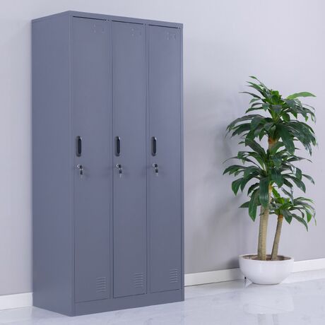 STEELEN Μεταλλική Ντουλάπα - Φοριαμός (Locker) 90x45x185cm 3φυλλη 51kg ΧΩΡΙΣ ΠΟΔΙΑ Πάχος 0.4mm Ανθρακί Ματ