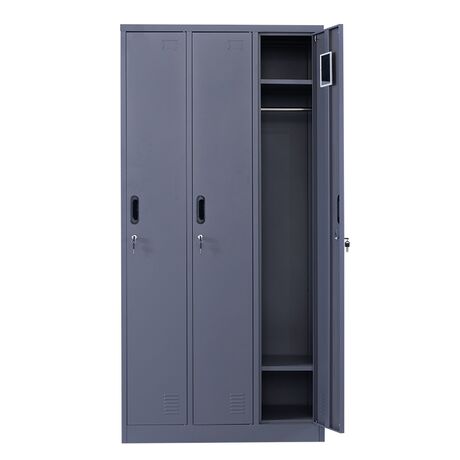 STEELEN Μεταλλική Ντουλάπα - Φοριαμός (Locker) 90x45x185cm 3φυλλη 51kg ΧΩΡΙΣ ΠΟΔΙΑ Πάχος 0.4mm Ανθρακί Ματ