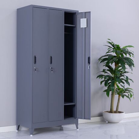 STEELEN Μεταλλική Ντουλάπα - Φοριαμός (Locker) 90x45x195cm 3φυλλη 51kg με Ρυθμιζόμενα Πόδια 9 Αποθηκευτικών Χώρων Πάχος 0.4mm Ανθρακί Ματ