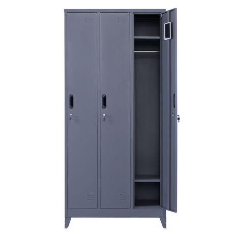 STEELEN Μεταλλική Ντουλάπα - Φοριαμός (Locker) 90x45x195cm 3φυλλη 51kg με Ρυθμιζόμενα Πόδια 9 Αποθηκευτικών Χώρων Πάχος 0.4mm Ανθρακί Ματ