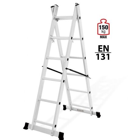 VESTA Σκαλωσιά-Σκάλα Αλουμινίου 2x6 Αναπτυσσόμενη 2.76m Διπλή-Σχήμα ''Λ'' με Βάση Στηρίγματος και Πλατφόρμα Ξύλινη με Αντηρίδες Ασφαλείας 15.2kg