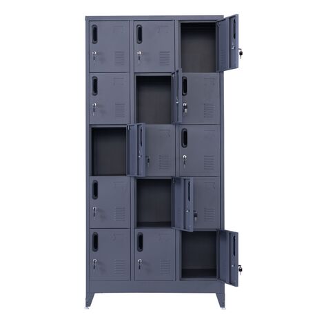 STEELEN Μεταλλική Ντουλάπα - Φοριαμός (Locker) 90x45x190cm 15 Ντουλάπια Πάχος 0.4mm με Ρυθμιζόμενα Πόδια 54kg Ανθρακί Ματ