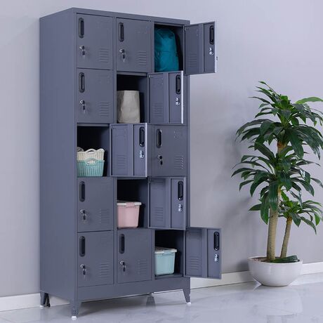 STEELEN Μεταλλική Ντουλάπα - Φοριαμός (Locker) 90x45x190cm 15 Ντουλάπια Πάχος 0.4mm με Ρυθμιζόμενα Πόδια 54kg Ανθρακί Ματ