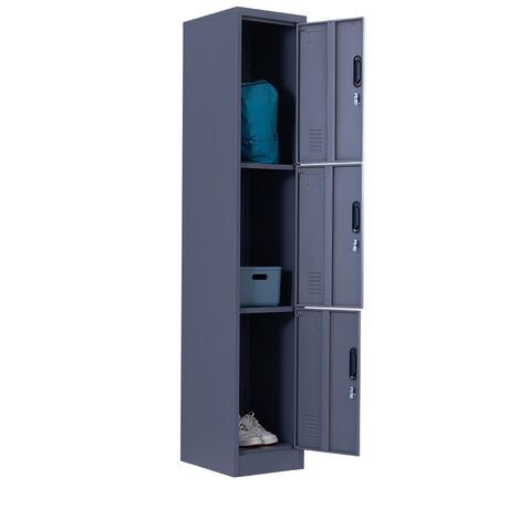 STEELEN Μεταλλική Ντουλάπα - Φοριαμός (Locker) 38x45x180cm ΧΩΡΙΣ ΠΟΔΙΑ 3 Αποθηκευτικοί Χώροι 22kg Πάχος 0.4mm Χωρίς Πόδια Ανθρακί Ματ