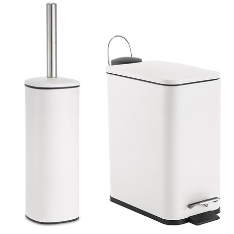 VESTA Σετ Κάδος Μπάνιου 5lt Ορθογώνιος 29x14x30cm με Πεντάλ Soft Close Εσωτερικό Κάδο και Πιγκάλ 9.5x9.5x38.5cm Μεταλλικό Λευκό Matte