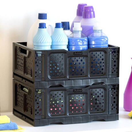 Τελάρο Πολλαπλών Χρήσεων 40x30x17cm Πτυσσόμενο/Στοιβαζόμενο Χωρητικότητα 20lt Πλαστικό 0.55kg Μαύρο με Λαβές BAMA Ιταλίας