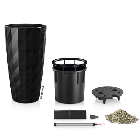 LECHUZA DIAMANTE 40 PREMIUM Ø40x75cm Αυτοποτιζόμενη με Δοχείο Φύτευσης Μαύρη Ματτ Γερμανίας