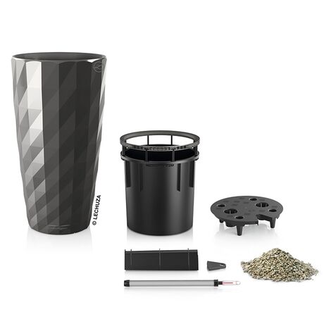 LECHUZA DIAMANTE 40 PREMIUM Ø40x75cm Αυτοποτιζόμενη με Δοχείο Φύτευσης Charcoal Metallic High Gloss Γερμανίας