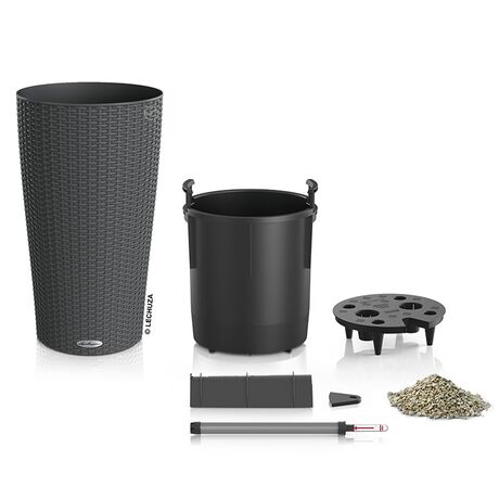 LECHUZA CILINDRO COTTAGE 32 Επιδαπέδια Γλάστρα Ø32x56cm Αυτοποτιζόμενη με Δοχείο Φύτευσης Ανθρακί Γερμανίας