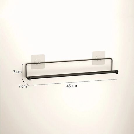 TEKNO-TEL Κρεμάστρα/Ράγα Πετσέτας Μπάνιου 45.5x7x7cm 3 Θέσεων Επιχρωμιωμένο Ατσάλι με Αυτοκόλλητο Γάντζο Σιλικόνης Μαύρη Matte
