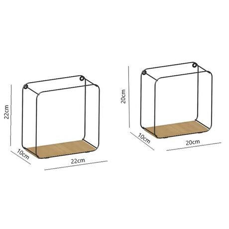 TEKNO-TEL Ράφια Διακοσμητικά 22x10x22cm και 20x10x20cm με Μεταλλικό Σκελετό Μαύρο σε Τετράγωνο Σχήμα και Ξύλινη Βάση