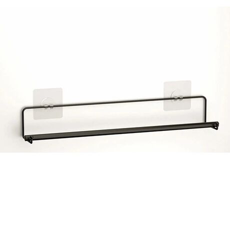TEKNO-TEL Κρεμάστρα/Ράγα Πετσέτας Μπάνιου 45.5x7x7cm 3 Θέσεων Επιχρωμιωμένο Ατσάλι με Αυτοκόλλητο Γάντζο Σιλικόνης Μαύρη Matte