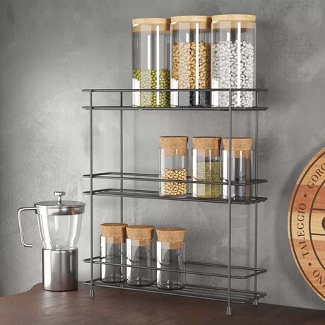 TEKNO-TEL Ραφιέρα Πάγκου Κουζίνας Στενή 32.5x8x37.5cm 3 Επιπέδων Επιχρωμιωμένο Ατσάλι Μαύρο Matte