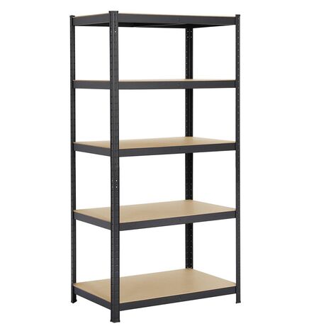 VESTA Μεταλλική Γαλβανιζέ Ραφιέρα Dexion 5όροφη 90x40x180cm με Μοριοσανίδες Πάχους 4mm 13.4kg Πάχος Δοκών 0.63mm MAX Αντοχή 875kg (175kg / Ράφι) Μαύρη