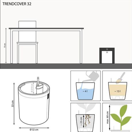 LECHUZA TRENDCOVER 32 Γλάστρα με Επιφάνεια Vegan Δέρμα Ø32x33cm Αυτοποτιζόμενη με Δοχείο Φύτευσης Ανθρακί Γερμανίας