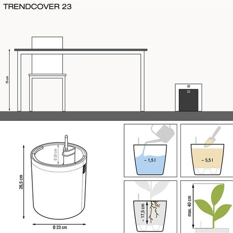 LECHUZA TRENDCOVER 23 Γλάστρα με Επιφάνεια Vegan Δέρμα Ø23x26.5cm Αυτοποτιζόμενη με Δοχείο Φύτευσης Ανθρακί Γερμανίας