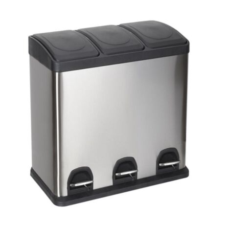 VESTA Κάδος Απορριμμάτων ΙΝΟΧ 45lt (3x15lt) 59x30x45.5cm με Πεντάλ 3 Θέσεων 3 Εσωτερικούς Κάδους Ανακύκλωσης 6.4Kg Κουζίνας