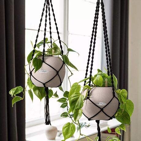 LECHUZA Macrame (Μακραμέ) Κρεμαστή Θήκη Γλάστρας Γκρι BOHO 90