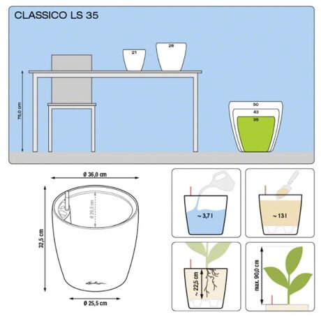 LECHUZA Classico Color LS 43 Επιτραπέζια Γλάστρα Ø43x39cm Αυτοποτιζόμενη με Δοχείο Φύτευσης Λευκή Ματ Γερμανίας