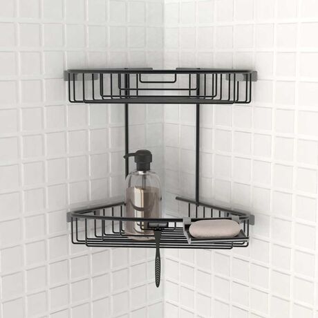 Ραφιέρα Μπάνιου Γωνιακή 2όροφη 35.5x21x35cm 0.83kg Αλουμίνιο Μαύρη