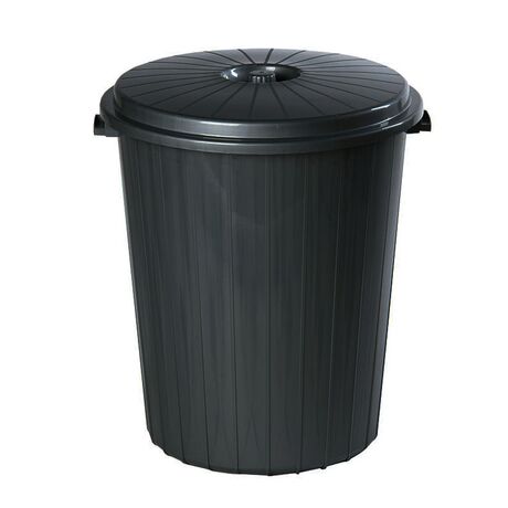 Kάδος Απορριμμάτων 50lt Ø42x49cm Πλαστικός με Καπάκι 1.05Kg Κουζίνας-Επαγγελματικός Μαύρο