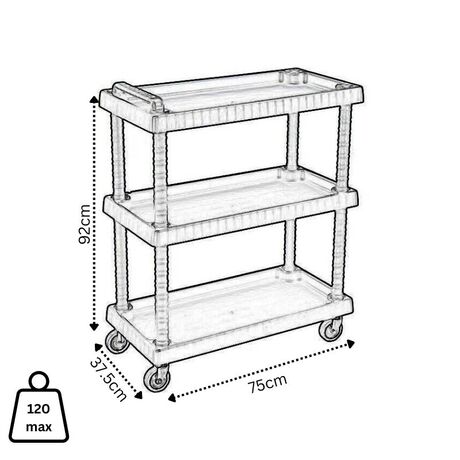 ARTPLAST Ιταλίας Πάγκος Εργασίας - Τρόλεϊ Μεταφοράς Πλαστικό Ρυθμιζόμενο 3όροφο 75x37.5x92 cm με Ρόδες και Χειρολαβή