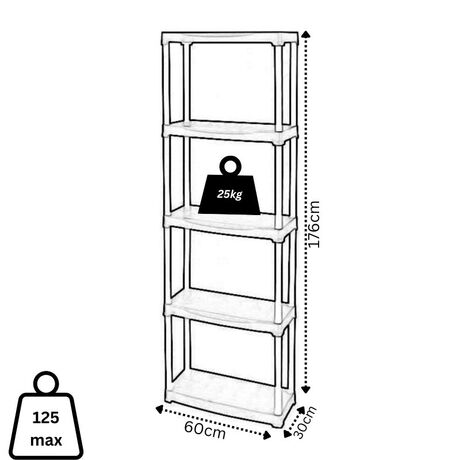 ARTPLAST Ιταλίας Πλαστική Ραφιέρα 5kg 5όροφη 60x30x176cm Αντοχή 25kg Max Αντοχή 125kg Σταθερά Ράφια Μαύρο