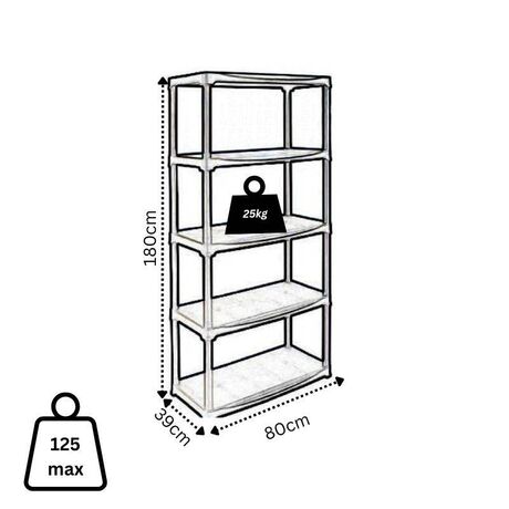 ARTPLAST Ιταλίας Πλαστική Ραφιέρα 8kg 5όροφη 80x39x180cm Αντοχή Ραφιού 25kg Max Αντοχή 125kg Σταθερά Ράφια Μαύρο