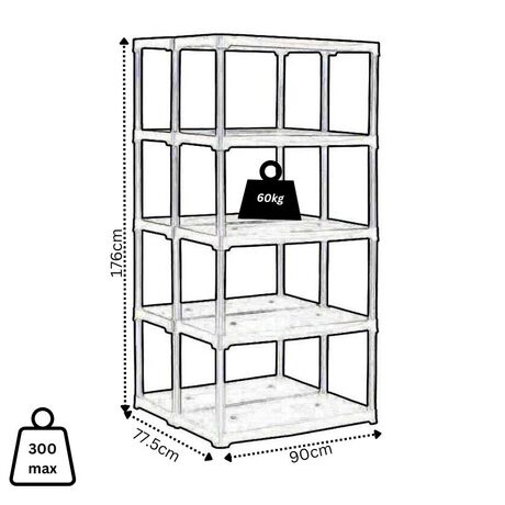 ARTPLAST Ιταλίας Πλαστική Ραφιέρα 18.5kg 5όροφη 90x77.5x176cm Αντοχή Ραφιού 60kg Max Αντοχή 300kg Σταθερά Ράφια Μαύρο