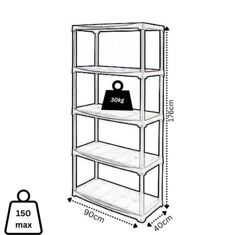 ARTPLAST Ιταλίας Πλαστική Ραφιέρα 9kg 5όροφη 90x40x176cm Αντοχή Ραφιού 30kg Max Αντοχή 150kg Σταθερά Ράφια Μαύρο
