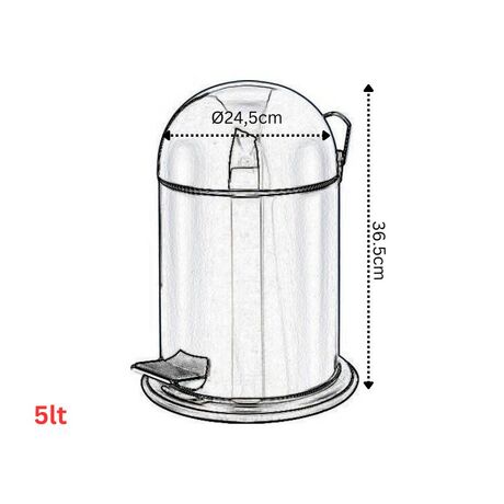 Κάδος Τουαλέτας Μεταλλικός 5lt με Πεντάλ Ø24.5x36.5cm Λευκός με Πομπέ Ανοξείδωτο Καπάκι VESTA