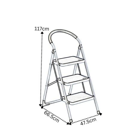 VESTA Σκαλοσκαμπό Μεταλλικό 47.5x66.5x117cm με 3 σκαλιά Αντοχή Βάρους 150kg Βάρος 5.8kg DELUXE Λευκό