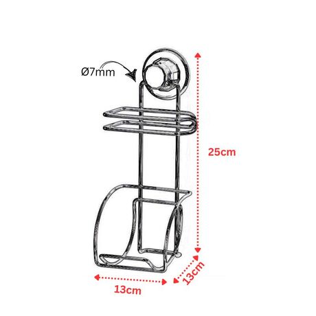 TEKNO-TEL Χαρτοθήκη Τοίχου με Ρεζέρβα 13x13x25cm Πάχος Ø7mm Αντοχή 12kg Επιχρωμιωμένο Ατσάλι με Βεντούζα EXTRA STRONG