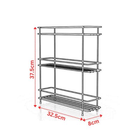 TEKNO-TEL Ραφιέρα Πάγκου Κουζίνας Στενή 32.5x8x37.5cm 3 Επιπέδων Επιχρωμιωμένο Ατσάλι Μαύρο Matte
