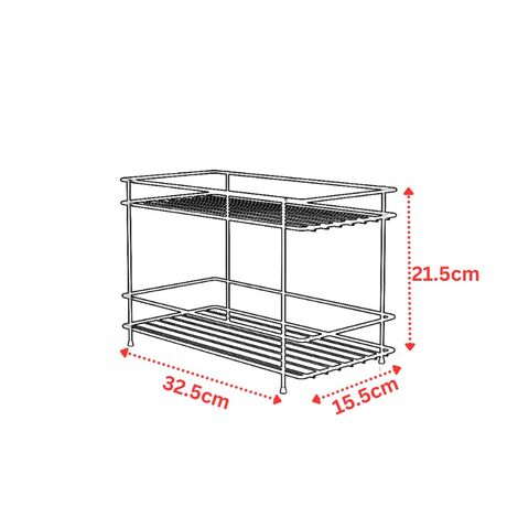 TEKNO-TEL Ραφιέρα Πάγκου Κουζίνας 32.5x15.5x21.5cm 2 Επιπέδων Επιχρωμιωμένο Ατσάλι Μαύρο Matte