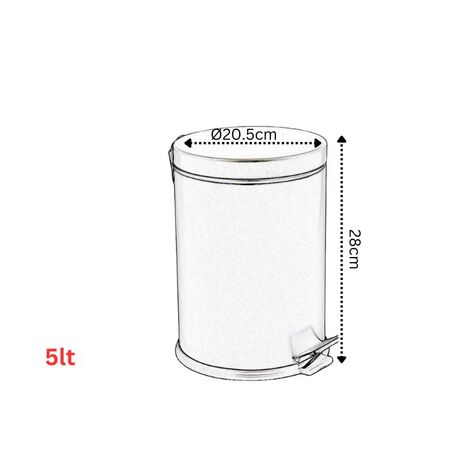 VESTA Κάδος Μπάνιου 5lt με Πεντάλ Ø20.5x28cm Μεταλλικός Γκρι