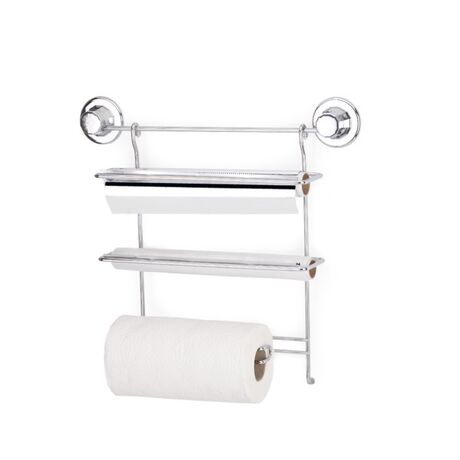 TEKNO-TEL Πολυθήκη Κουζίνας 37x8x32cm Πάχος Ø7mm Αντοχή 12kg Επιχρωμιωμένο Ατσάλι με Βεντούζα EXTRA STRONG